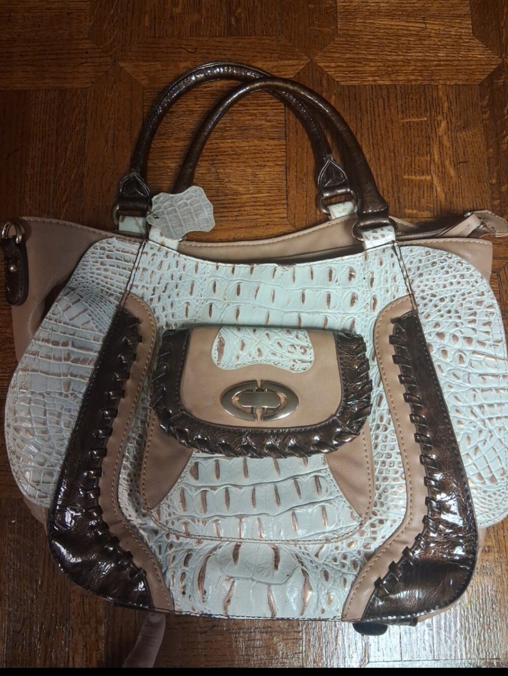 Marie Claire Brown & Cream Croc-Embossed Satchel Handbag